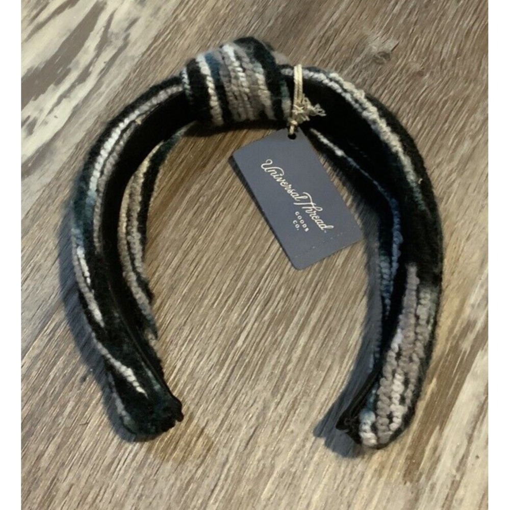 Universal Thread Womens Top Knotted Yarn‎ Striped Headband Black/Gray/White